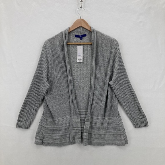 Apt. 9 Sweater Womens XL Gray Open Front Cardigan Ribbed Knit Casual Preppy NWT - Picture 1 of 13